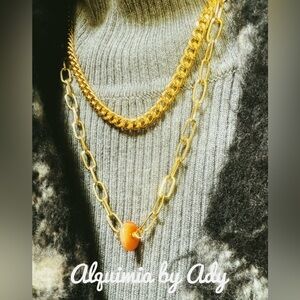 Carnelian charm gold layered necklace